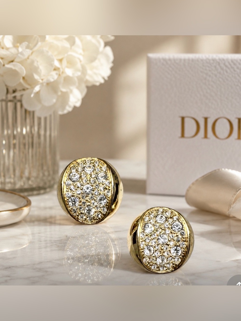 DIOR Vintage Signed Gold-tone Crystal Clip-on Earrings